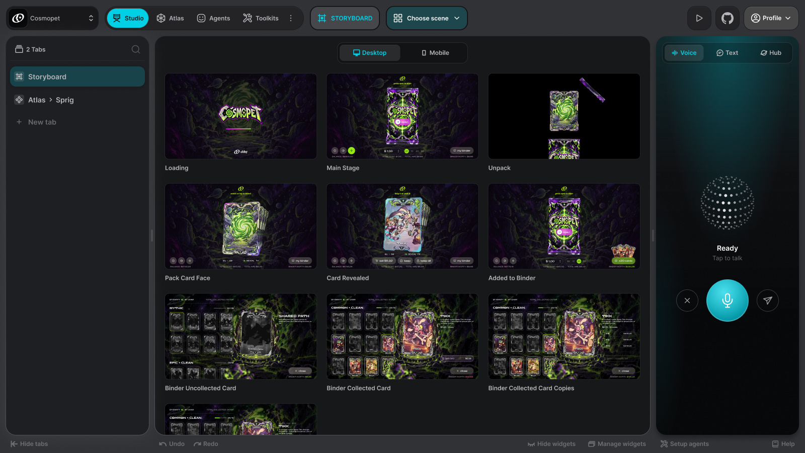 Obby Studio Storyboard design with game scenes and the Orby assistant